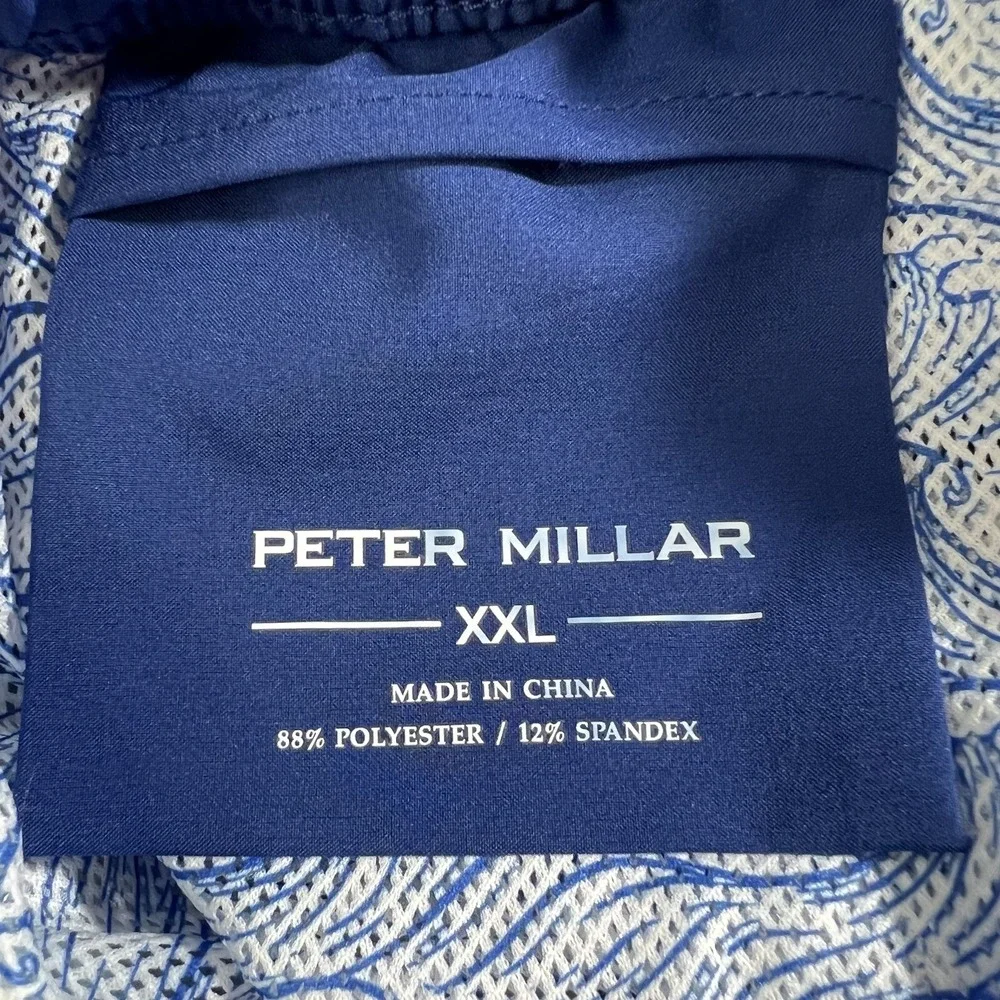 Peter Millar Tropical Flock Swim Trunks Mens‎ 2XL Blue Flamingo Stretch Pouch